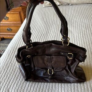 Sigrid Olsen Brown Leather Shoulder Bag with Metal Accents